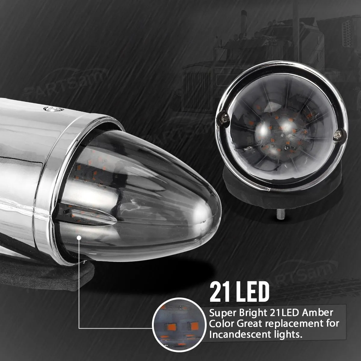 Partsam 5PCS 21LED Smoke Torpedo Cab Marker Roof Running Top Lights Assembly Super Bright Chrome Heavy Duty Trucks Lights Replacement for International Kenworth/Peterbilt/Freightliner/Mack