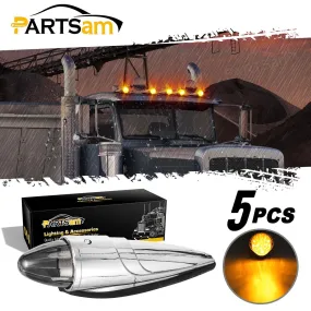 Partsam 5PCS 21LED Smoke Torpedo Cab Marker Roof Running Top Lights Assembly Super Bright Chrome Heavy Duty Trucks Lights Replacement for International Kenworth/Peterbilt/Freightliner/Mack