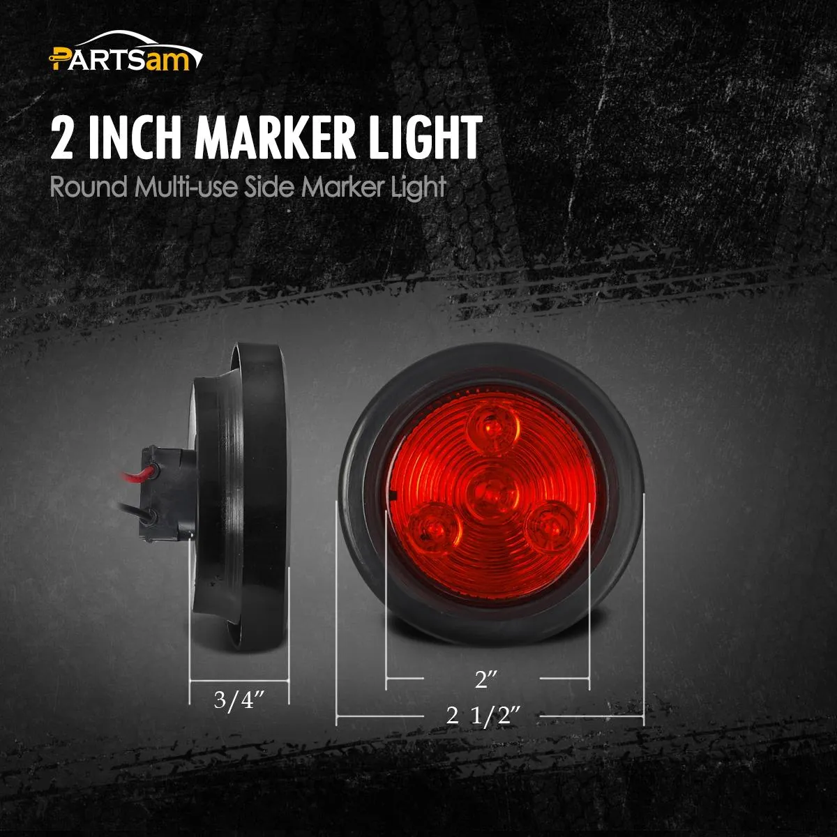 Partsam 5pcs 2" Red Round Sealed Clearance Marker Light 4 LED Mount Grommet / Pigtails Hardwired