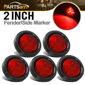 Partsam 5pcs 2" Red Round Sealed Clearance Marker Light 4 LED Mount Grommet / Pigtails Hardwired