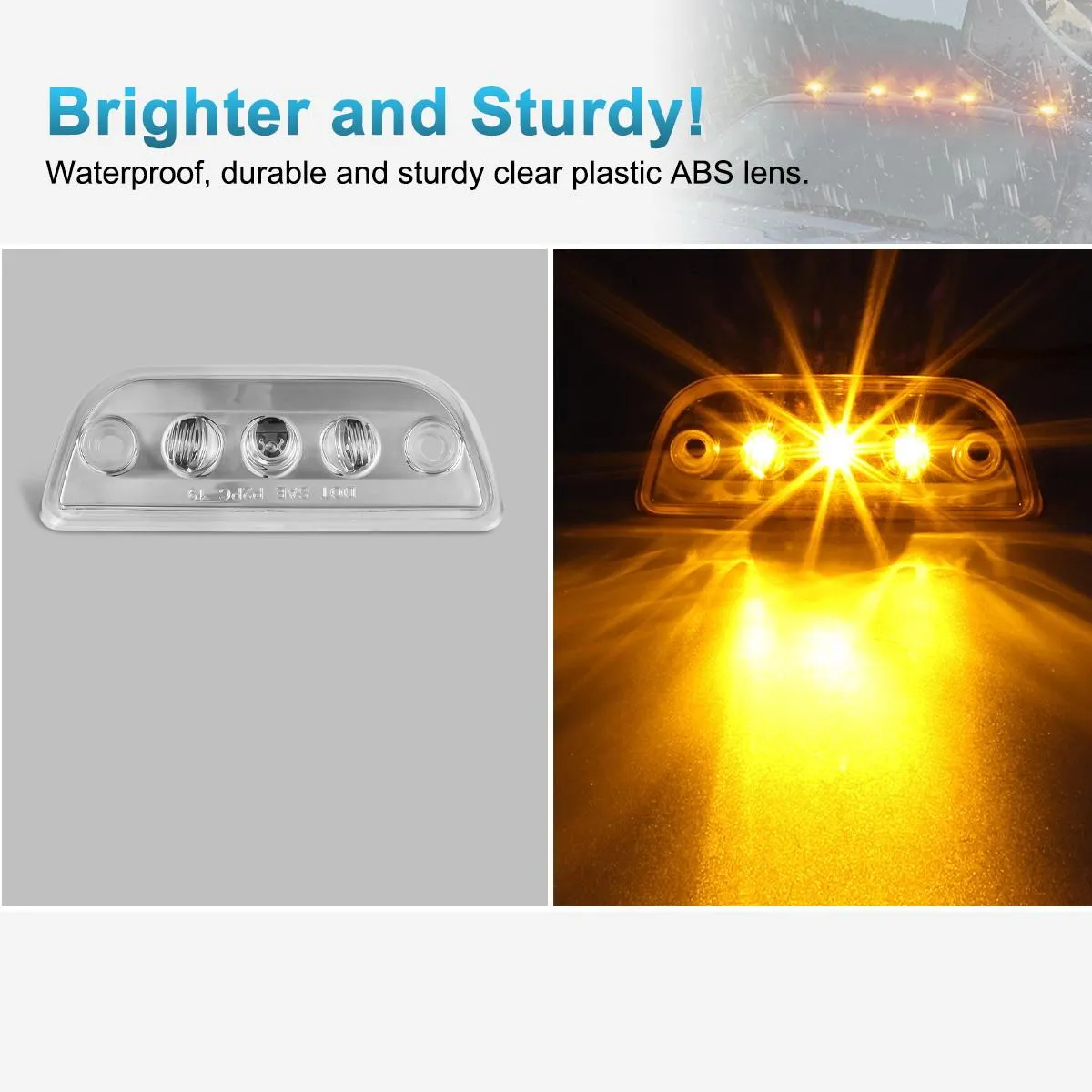 Partsam 5pcs 3LED Cab Light Truck Trailer Cab Marker Clear Lens Top Roof Running Reflective Lights Assembly Compatible with Peterbilt 579 & Kenworth T680, T770, T880 Heavy Trucks Cab Lights