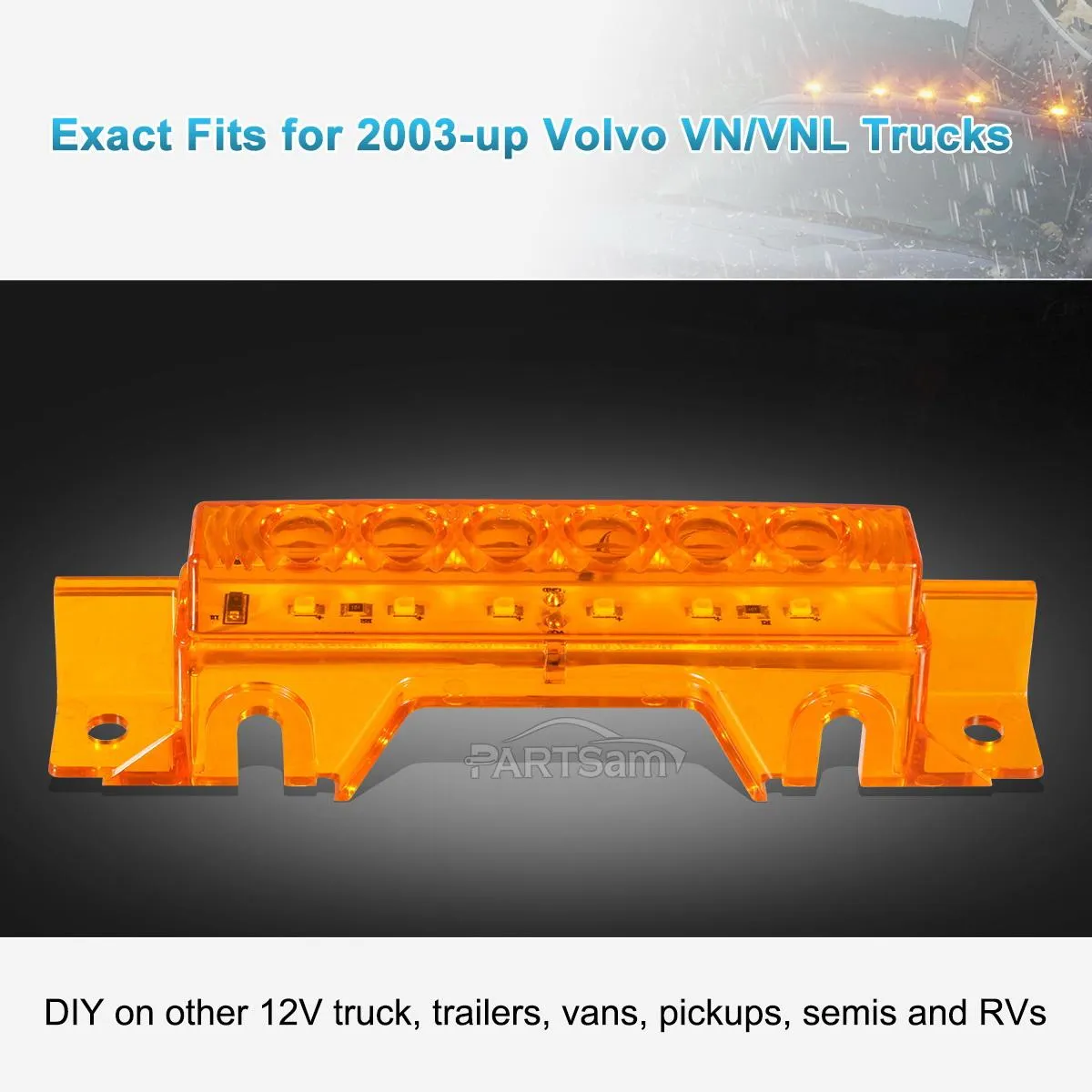 Partsam 5PCS 6LED Cab Light Truck Trailer Cab Marker Top Amber Lens Roof Running Light Reflective Lights Assembly Compatible with 2004 VN/2003-2020 VNL Trucks Waterproof