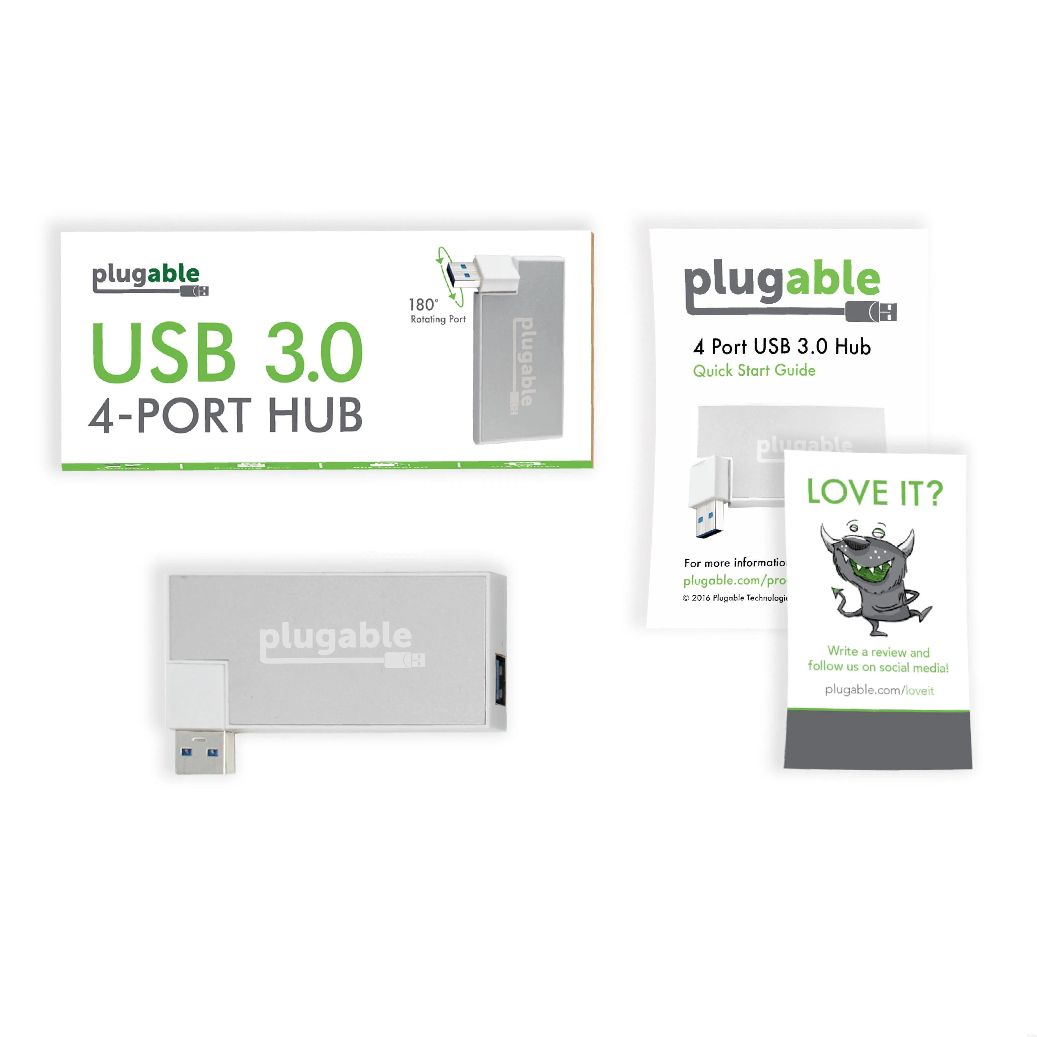 Plugable Rotating 4-Port USB 3.0 Portable Bus Powered Hub