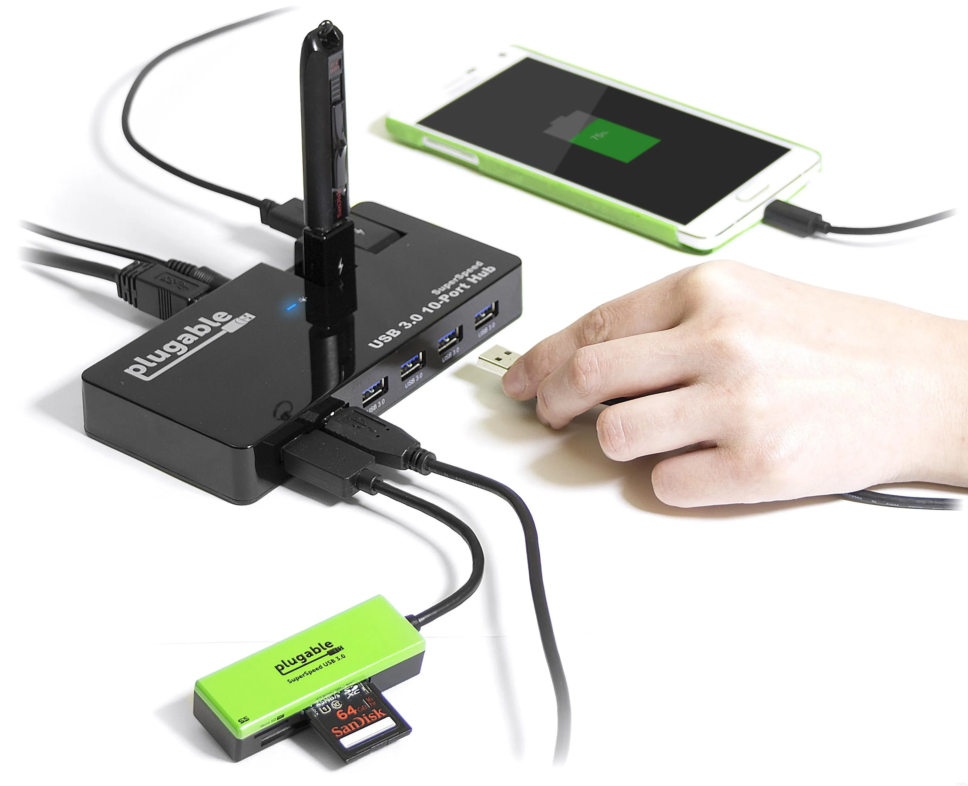 Plugable USB 3.0 10-Port Hub with 50W Power Adapter