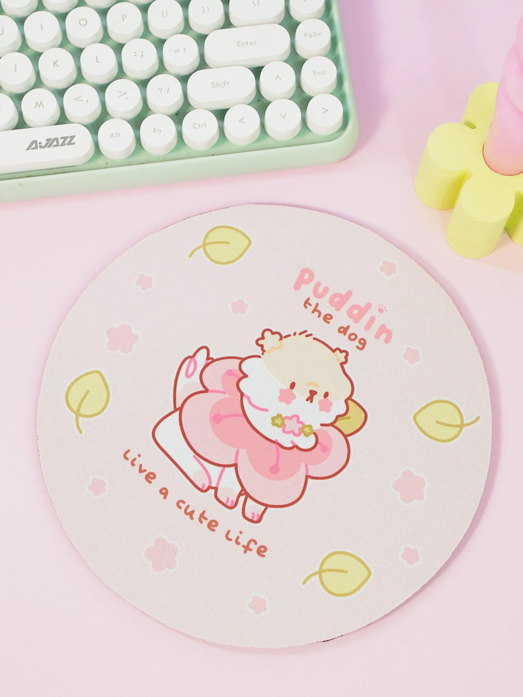 Puddin the Dog Sakura Cherry Blossom Mouse Pad