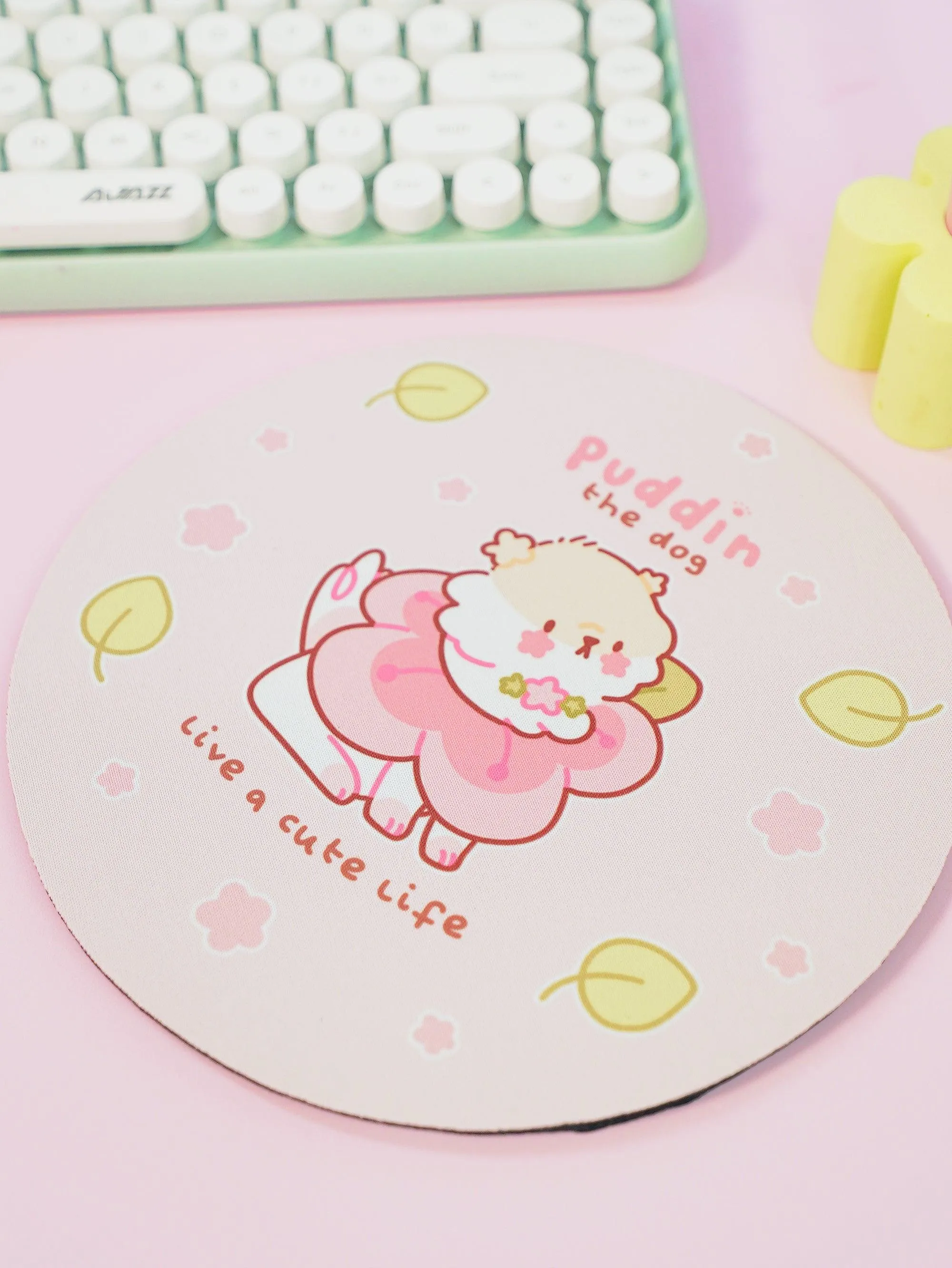 Puddin the Dog Sakura Cherry Blossom Mouse Pad