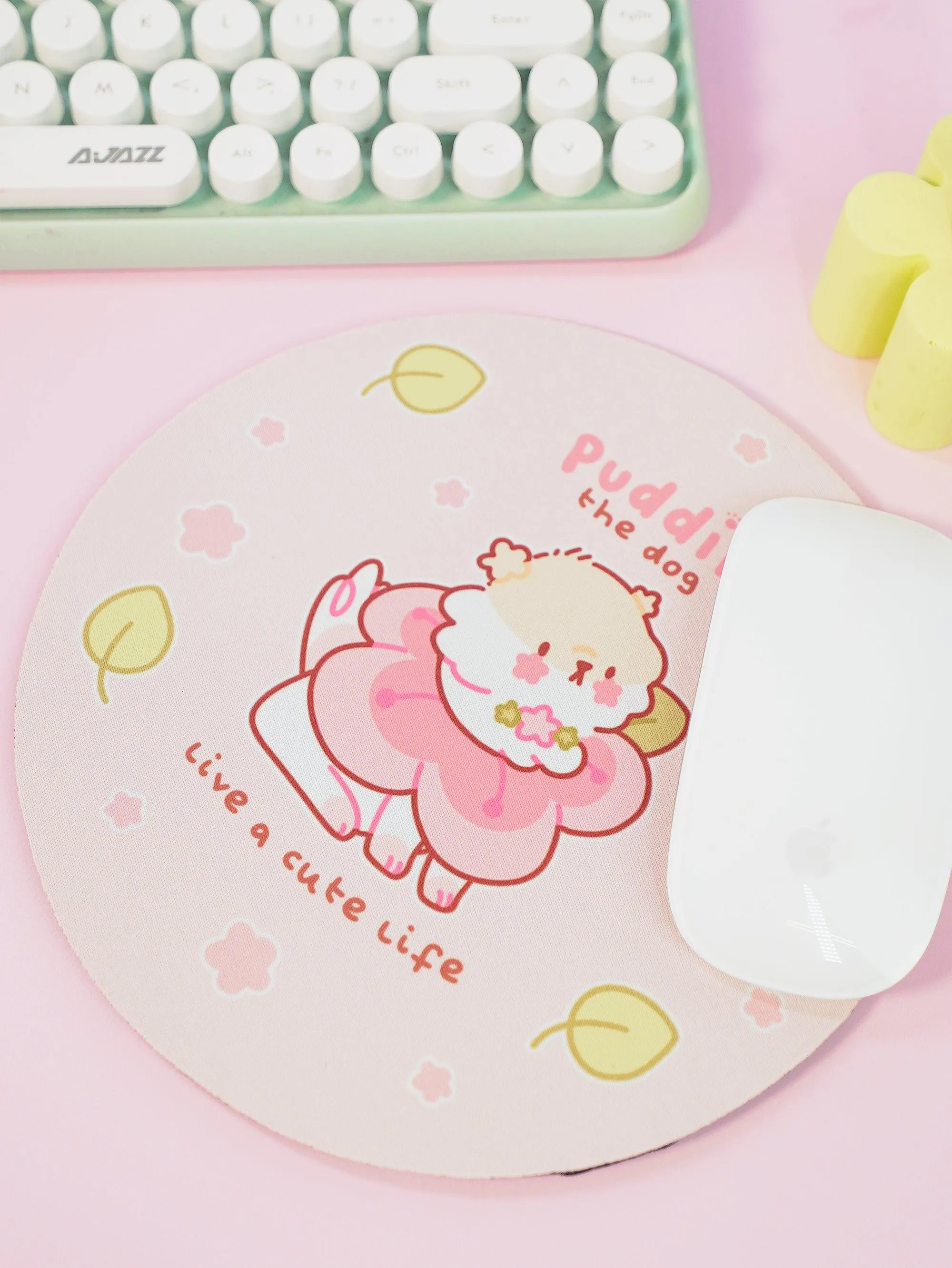 Puddin the Dog Sakura Cherry Blossom Mouse Pad