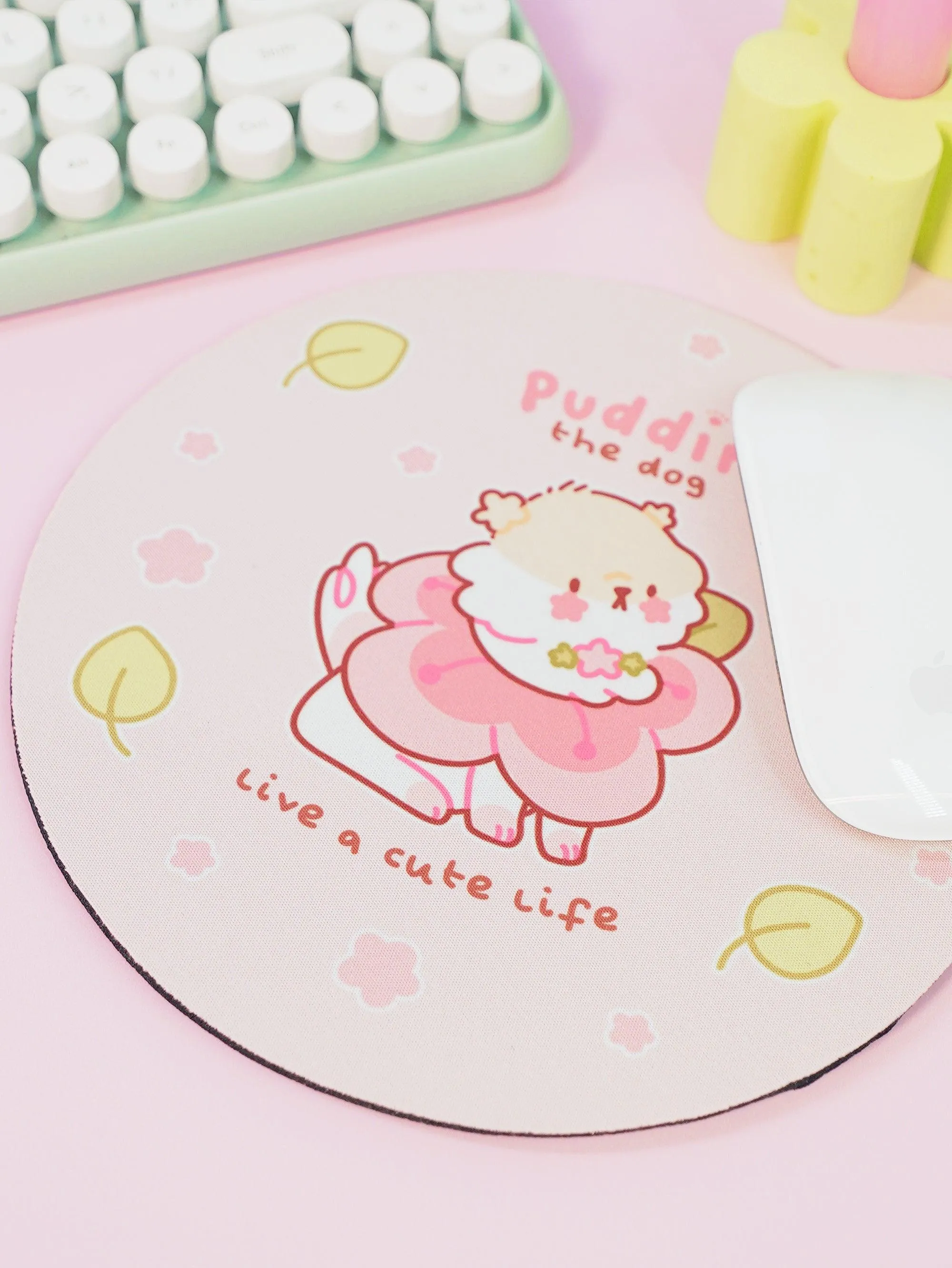 Puddin the Dog Sakura Cherry Blossom Mouse Pad