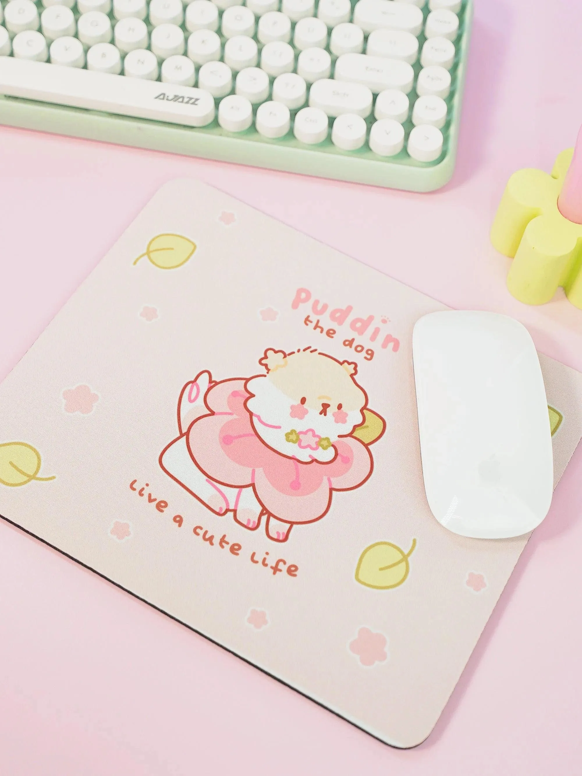 Puddin the Dog Sakura Cherry Blossom Mouse Pad