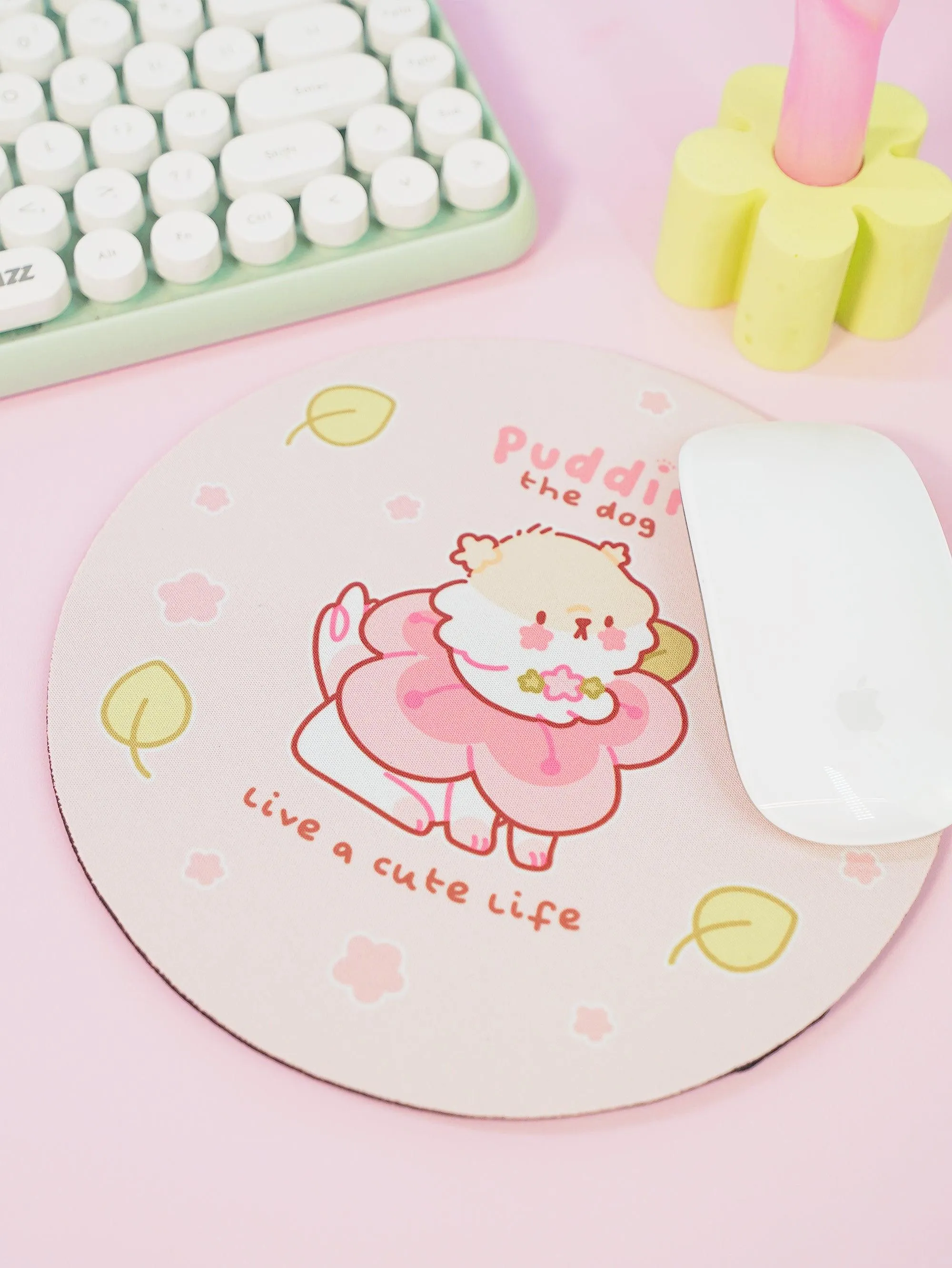 Puddin the Dog Sakura Cherry Blossom Mouse Pad