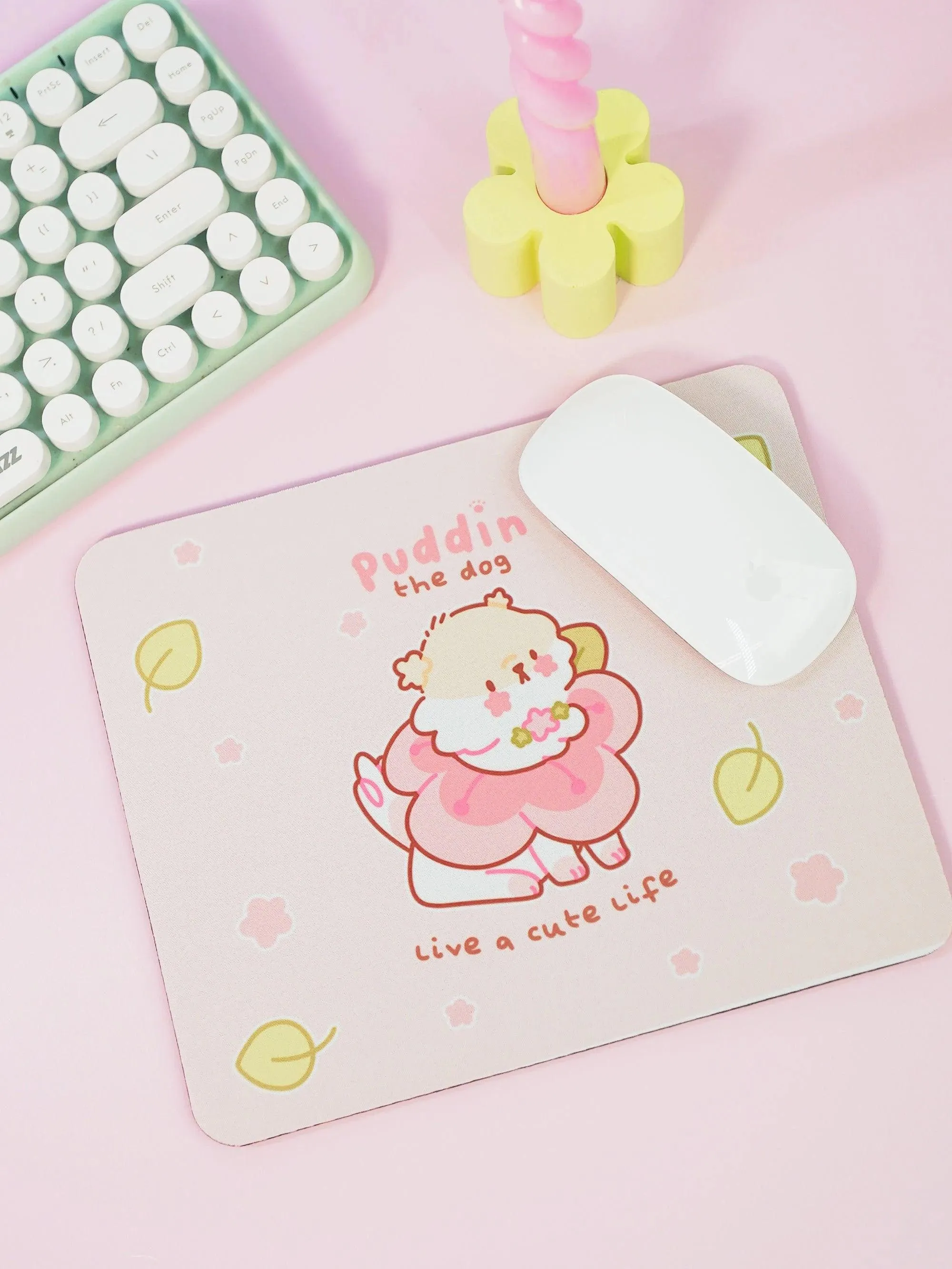 Puddin the Dog Sakura Cherry Blossom Mouse Pad