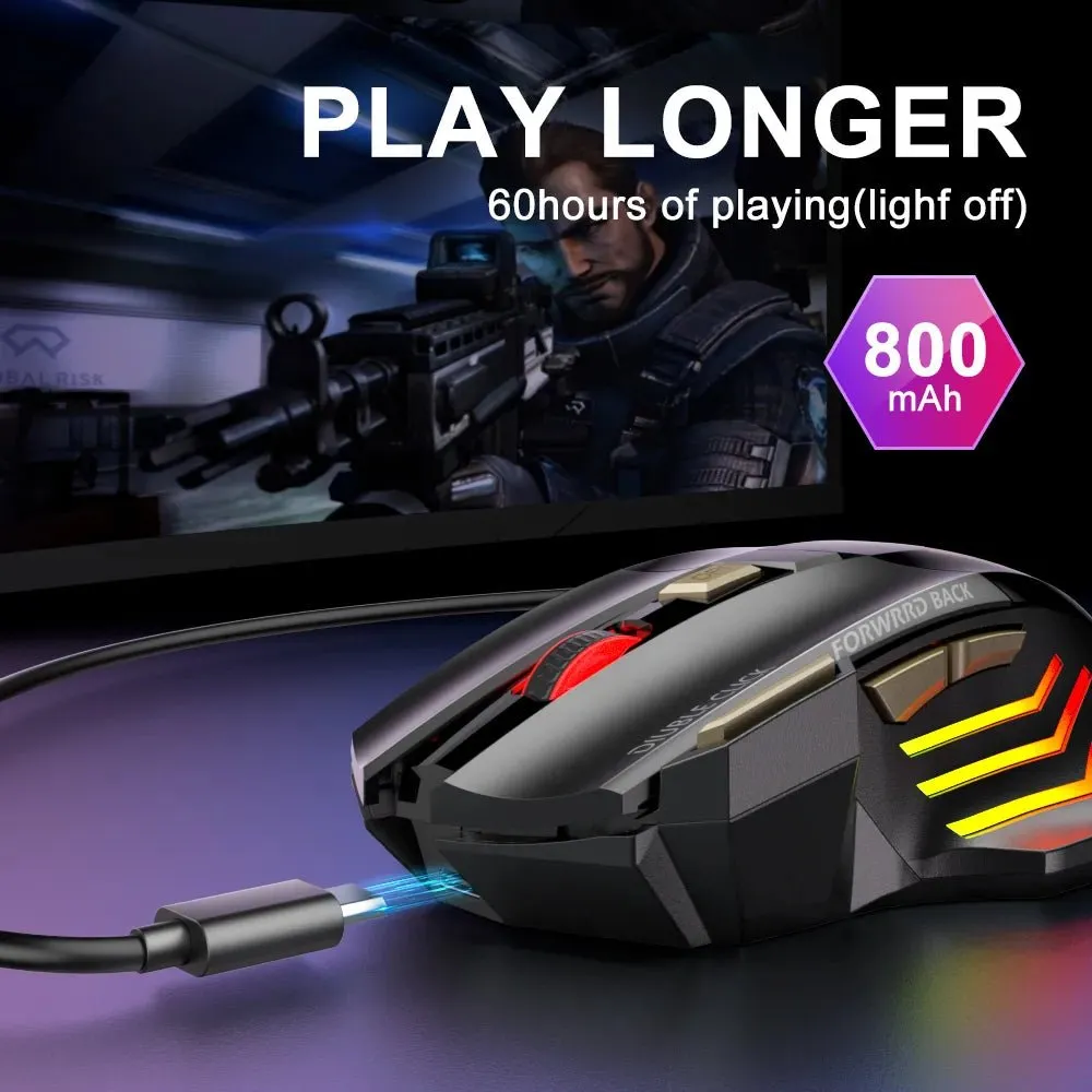 Rechargeable RGB Wireless Gaming Mouse - Silent, Ergonomic, Bluetooth