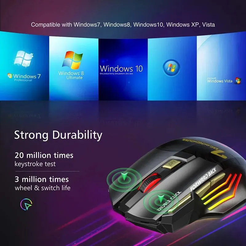 Rechargeable RGB Wireless Gaming Mouse - Silent, Ergonomic, Bluetooth
