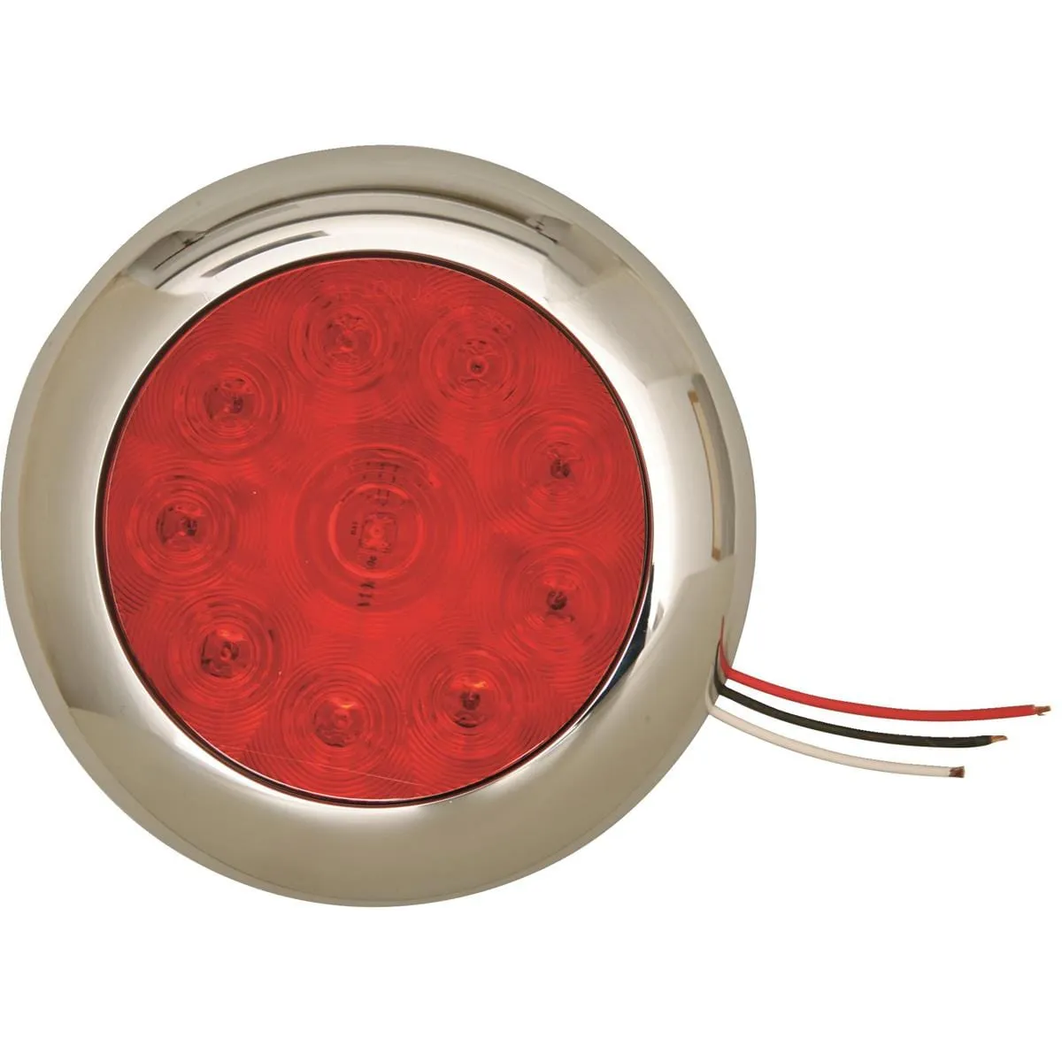 Red Round Tractor/Trailer Tail Light With Chrome Bezel