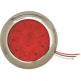 Red Round Tractor/Trailer Tail Light With Chrome Bezel