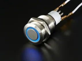Rugged Metal Pushbutton with Blue LED Ring- 16mm Blue Momentary