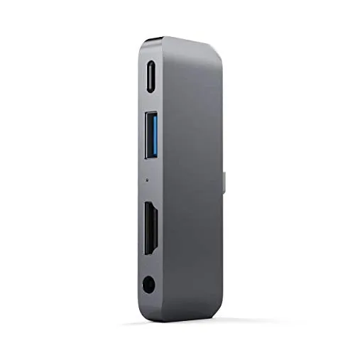 Satechi Aluminum Type-C Mobile Pro Hub Adapter with USB-C PD Charging, 4K HDMI, USB 3.0 & 3.5mm Headphone Jack - Compatible with 2018 iPad Pro, Microsoft Surface Go and More (Space Gray)