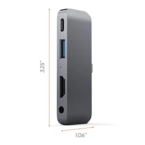 Satechi Aluminum Type-C Mobile Pro Hub Adapter with USB-C PD Charging, 4K HDMI, USB 3.0 & 3.5mm Headphone Jack - Compatible with 2018 iPad Pro, Microsoft Surface Go and More (Space Gray)