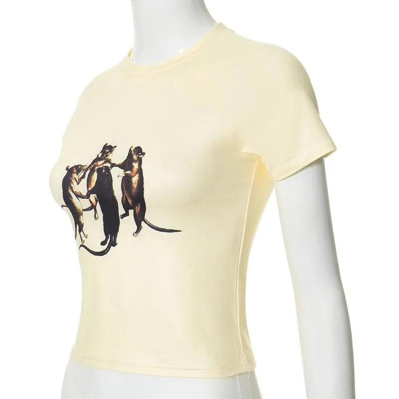 Short sleeve crew neck mice print top