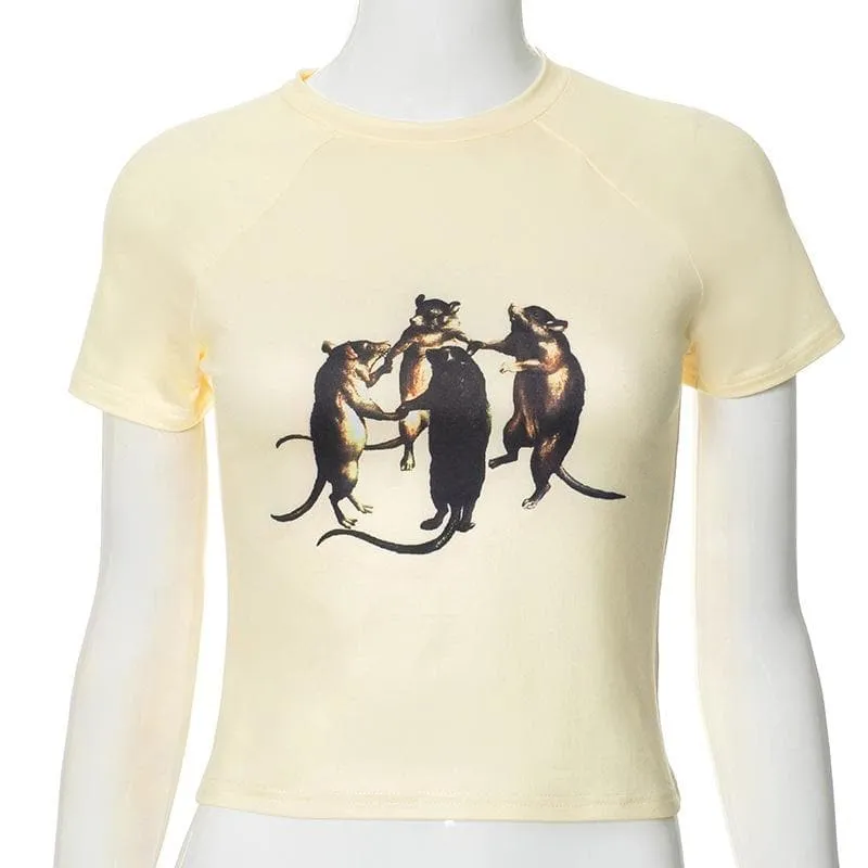 Short sleeve crew neck mice print top