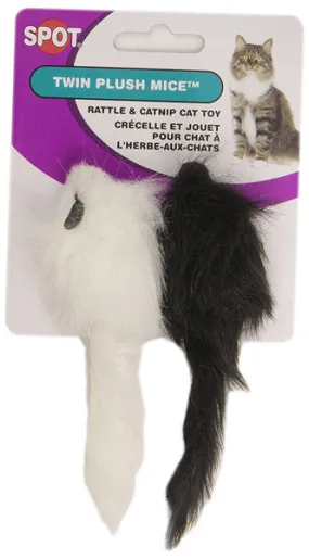 SPOT - Twin Miami Fur Mice Black And White 4" x 4.75" x 1" - 2 Pack