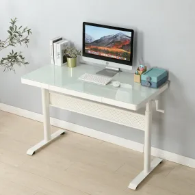 Tempered Glass Standing Desk with Metal Drawer 48 x 24 Inches , Adjustable Height  Stand up Desk, Sit Stand Home Office Desk, Ergonomic Workstation