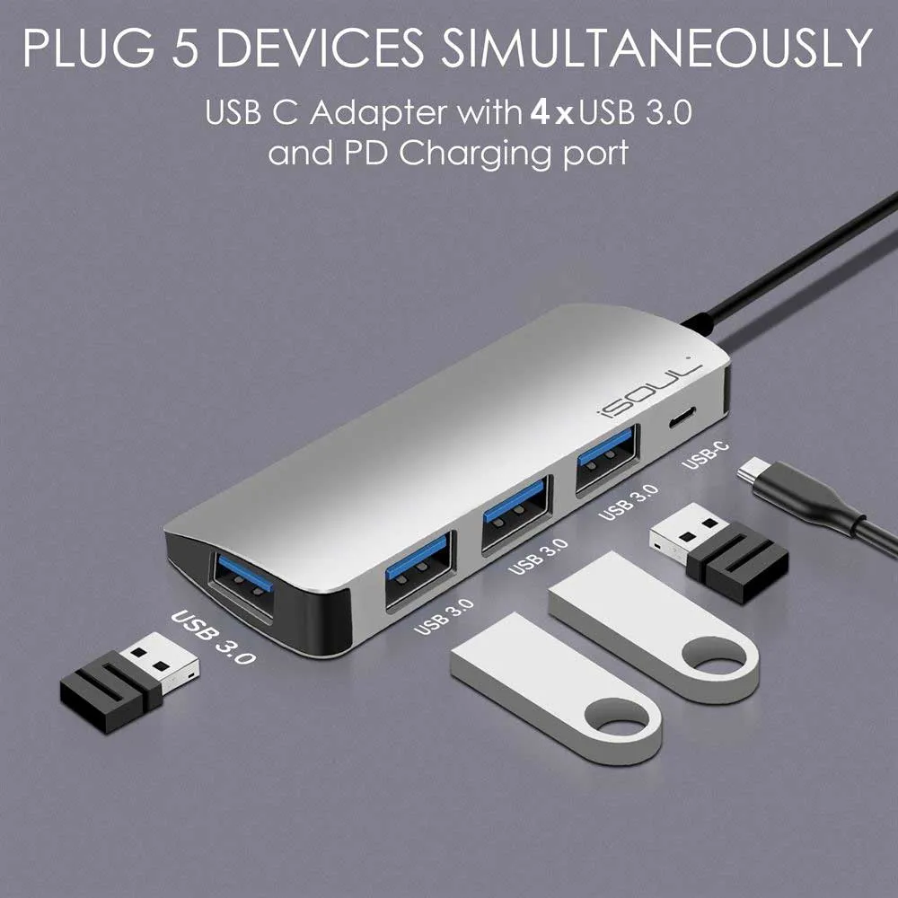 USB C Hub to USB-A 4 Port Hub and PD Power Delivery