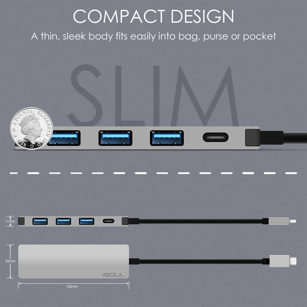 USB C Hub to USB-A 4 Port Hub and PD Power Delivery