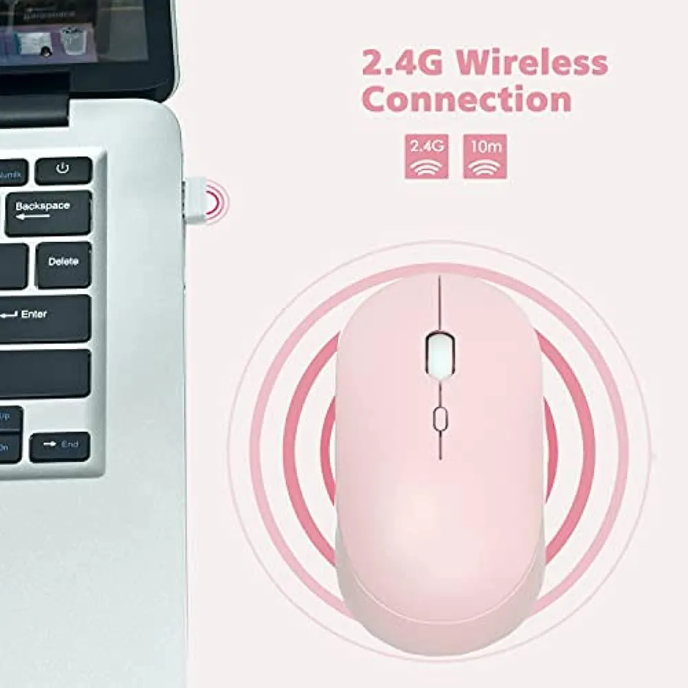 YUMQUA Wireless Mouse for Laptop, Slim 2.4G Optical Silent Computer Mouse with USB Receiver, 3 Levels DPI Cordless Mice for Chromebook PC Windows MacBook -Pink
